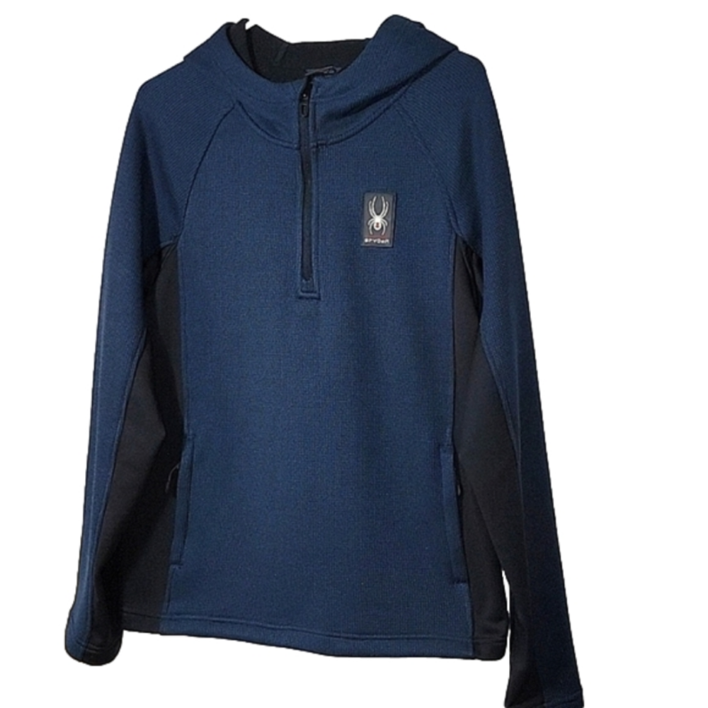 SPYDER hoodie half-zip jacket, navy/black, waffle fabric, EUC, size Medium